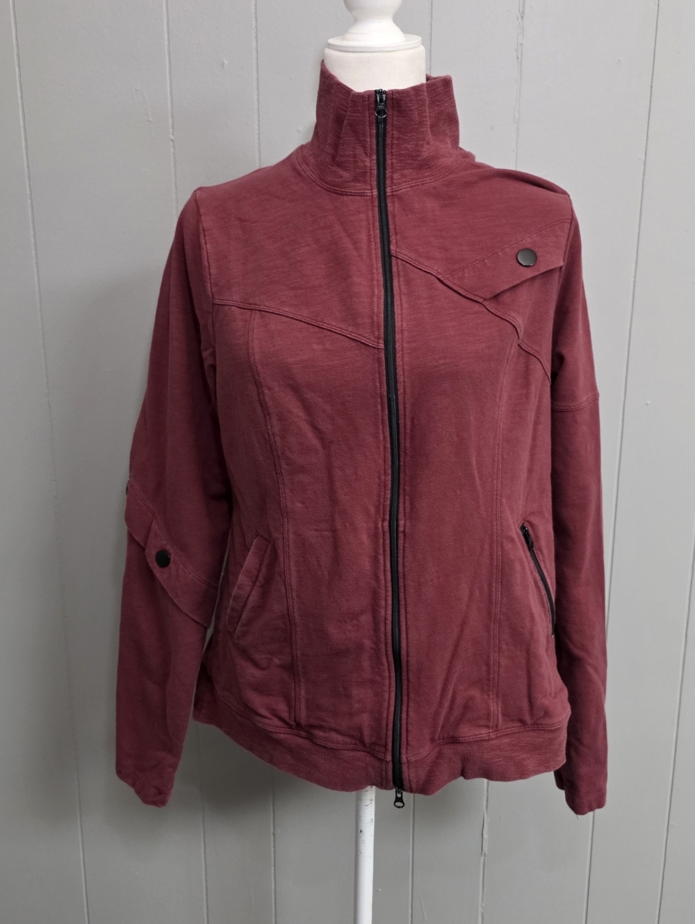 Cabi Burgundy French Knit Training Track Jacket Size M